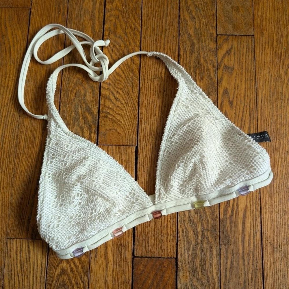 Vintage La Blanca Y2k White Eyelet Beaded Bikini Top